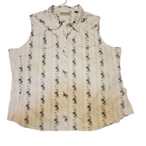Women's Bit & Bridle Floral Design Western Pearl Snap Sleaveless 97% Cotton Shir